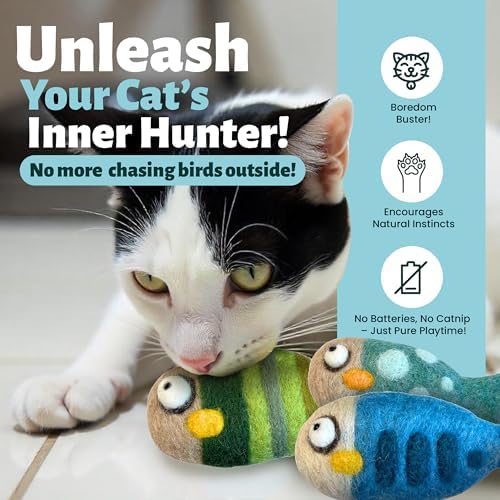 Woolbuddy Wool Cat Toys (Fish 3 PCS) Catnip-Free Kick Toys for Cats Kittens