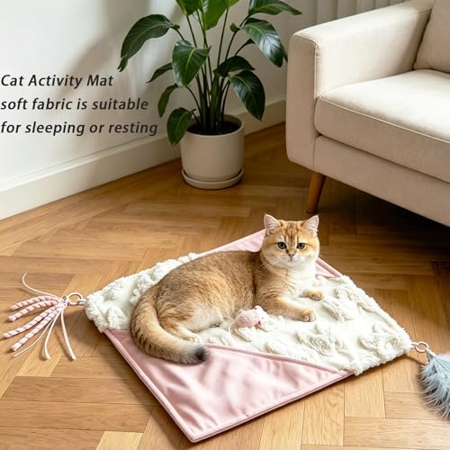 Cat Crinkle Play Mat with Catnip Interactive Cats Activity Mat for Indoor