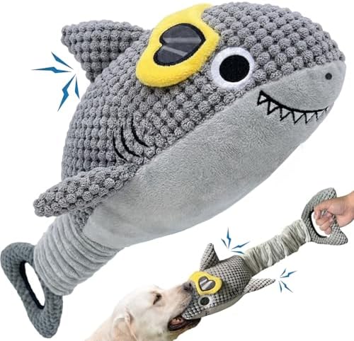 Squeaky Dog Toys for Large Dogs – Interactive Plush Shark Toy