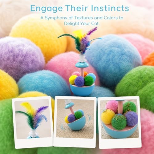 JINTONE Interactive Cat Toy, Self-Righting Tumbler with Feathers & Catnip-Ready Plush Ball, No Battery Needed, Relieve Boredom, Stop Night Zoomies, Easy to Clean for Indoor Kittens & Adult Cats