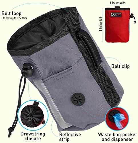 Dogline Dog Treat Pouch: Puppy Training Bag, Pet Kibbles and Snacks Holder, Litter Waste Bags Dispenser with Adjustable Drawstring Closure, Large Capacity with Mesh Pocket, Strong Nylon Material