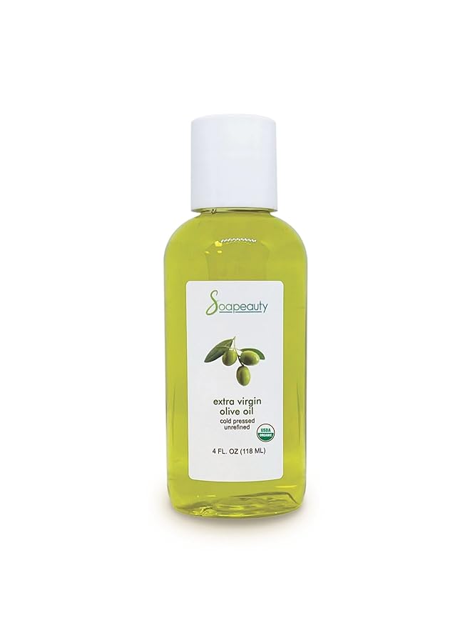 Soapeauty Extra Virgin Olive Oil USDA Certified Organic | Unrefined Cold-Pressed Carrier Oil | Massage & Body Oil | for Skin, Face, Hair, and Soap Making | Carrier for Essential Oils – 4 Fl Oz