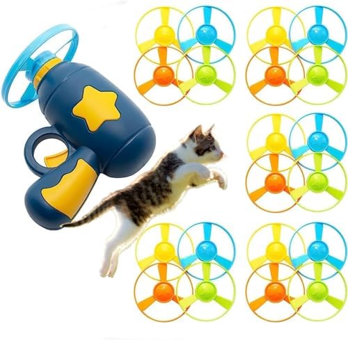 Cat Fetch Toys, Interactive Flying Cat Toy with 20 Flying Propellers, Dog Cat Pet Tracks Chasing Toy for Indoor,Outdoor Cats(Dark Blue+20 Propellers)