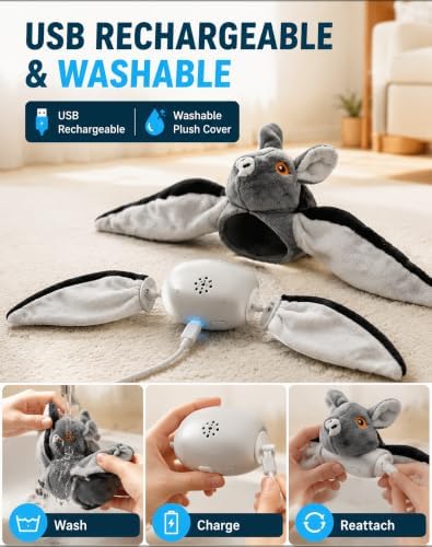 Flying Bat Dog Toy, Realistic Flying Interactive Pet Toy with Pet Hair Removal Gloves, Detachable Bat Shape Toy for Dogs Outdoor Play Training