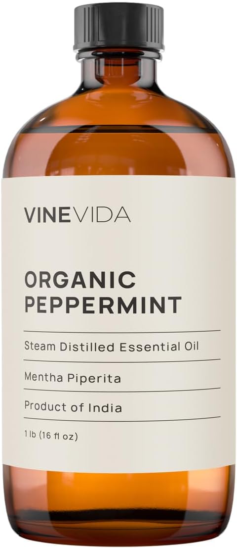 VINEVIDA Organic Peppermint Essential Oil - 16 oz - Undiluted - DIY Candle Scents & Bulk for Soap Making