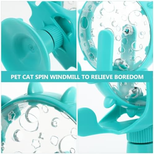 Windmill Cat Treat Dispenser Toy : 360 Degree Rotating Cat Treat Feeder with Suction Cup for Puppies Kitten, 5.11X1.57X6.68in (Blue)