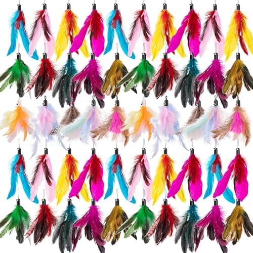 Leitee 50 Pcs Cat Feather Toys Bulk Wand, Vibrant Color, Classic Style