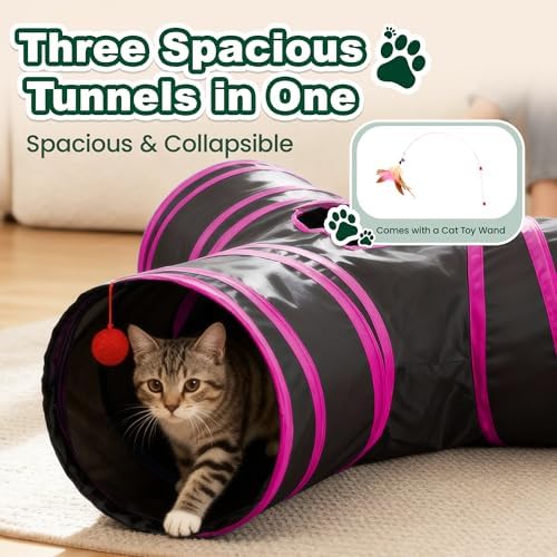 Love's cabin Cat Tunnel for Indoor Cats, 3-Way Collapsible Play Tunnel
