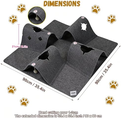 35.4" Cat Tunnels for Indoor Cats, Multi-Entrance Cat Toys, Grey