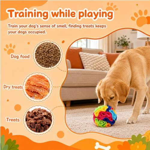1PCS Snuffle Ball for Dogs, Interactive Slow Feeder Toy with Storage Bag, Keep Pets Occupied, Anxiety Relief for Bored Dogs, 8 Colorful Snuffle Ball with 3.94 Inch Diameter