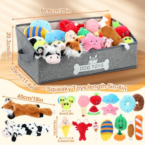Zopeal 20 Pcs Dog Toy Set with Storage Box, Squeaky Toys, Crinkle No Stuffing Dog Ball & Tennis Balls, Interactive Chew & Fetch Toys for Small and Medium Puppy, Gift for Puppy Lovers