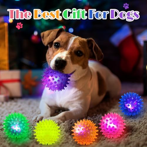 12 Pcs 2.56" Light up Squeaky Dog Balls LED Spiky Dog Toys Ball Durable Interactive Glow Fetch Balls Puppy Chew Toys for Small Medium Pet Clean Teeth