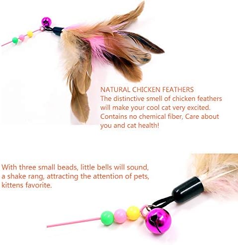 Sanpink Cat Feather Toy, Cat Toys Wand, Bundle of 5 Pack Interactive Pet Cat Kitten Chaser Teaser Wire Wand with Bell Beads for Cat Exercise Play Fun Gifts - Wholesale