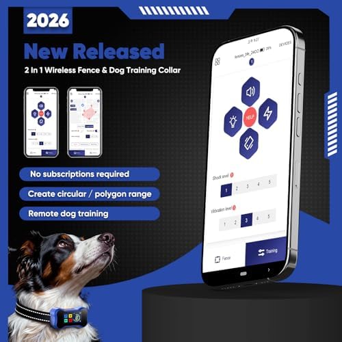 GPS Wireless Dog Fence with Free App, Electric Fence System with Training, Portable Fence for Outdoor Use, Rechargeable Waterproof Flexiable Adjustable for Large Medium Dogs (Blue)