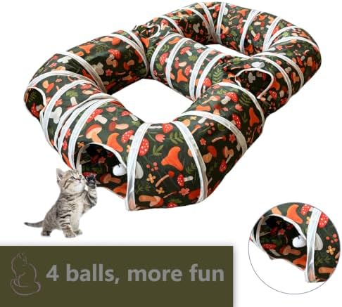 8-Shaped Cat Tunnel Toy Interactive Foldable Playhouse Maze Toys for Cats, Kittens, Rabbits & Small Pets with Playing Balls Collapsible Play Tube for Indoor Fun & Exercise (Brown)