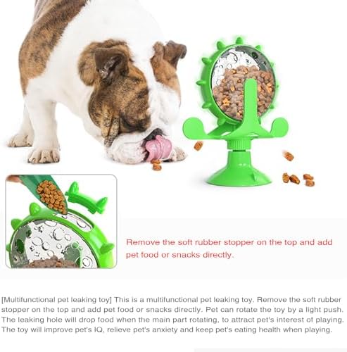 CCYLEZ Cat Slow Feeder Toy, Interactive Windmill Shape Puzzle Feeder with Suction Cup for Cats and Small Dogs Green Plastic
