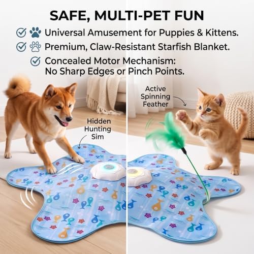 HuntingFun Dog Pro, Automatic Dog Toy, Interactive Motorized Hunting Blanket, Electronic Rotating Wand Cover, Pet Exercise Game for Boredom Relief, Teaser Spinner, Puppy Kitten Catching Toy