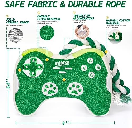 MTERSN Squeaky Dog Toys with 3 Squeakers for Interactive Playtime, Green