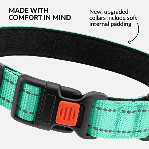 Reflective Dog Collar, Quick-Release Buckle (Mint Green, 14-18 Inch)