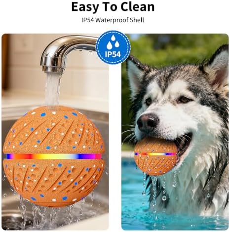 Interactive Automatic Dog Ball, Self-Moving Rolling Toy for Dogs, Chew Resistant E-TPU Material, IPX7 Waterproof, USB-C Rechargeable, Smart Vibration Sensor, Indoor & Outdoor (Orange)