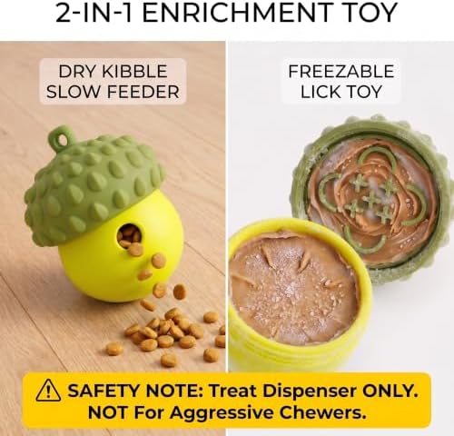 Dog Toy Treat Dispenser, Slow Feeder Puzzle (Grass Green) | 2-in-1 slow feeder & freezable lick toy. Twist-open 2-piece easy clean. Food-grade silicone for small & medium dogs.