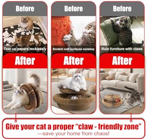 2pcs Cat Pad Scratcher Toys, Magic Organ Cat Toy & Kitty Curls Cat Toy, Interactive Cardboard Cat Scratching Board with Bell Balls, Corrugated Scratcher for Indoor Cats, Light Brown