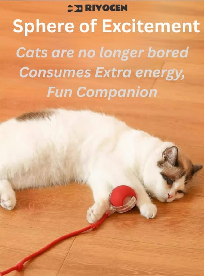 360° Automatic Rolling Interactive Pet Toy. Indoor Flashing LED Floor Roller with Random Motion for Cats & Small Dogs, Continuous Stimulation & Exercise. (Red)