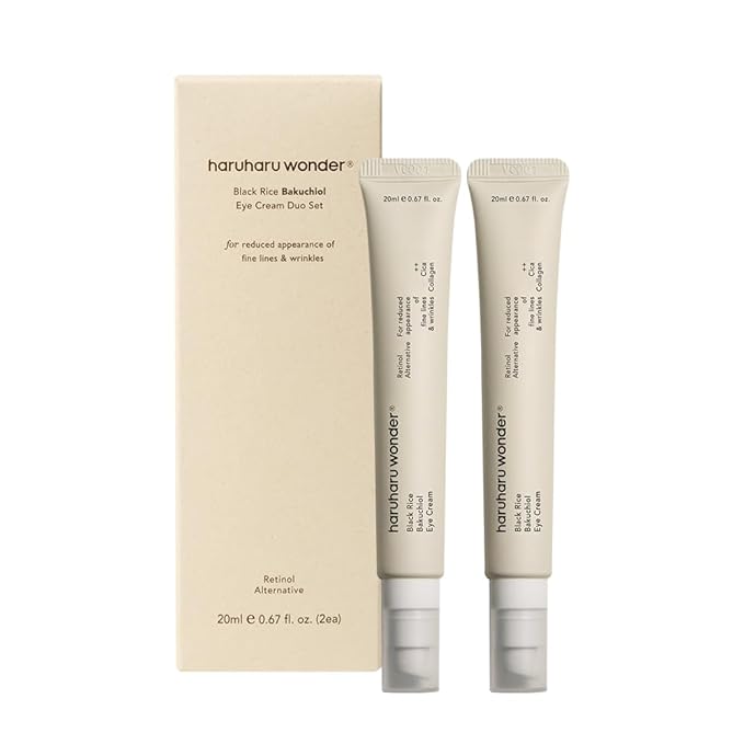 HARUHARU wonder Black Rice Bakuchiol Eye Cream, Smooths Fine Lines & Crow’s Feet, Reduces Puffiness & Dark Circles, Lightweight Day and Night Care (Duo Set)