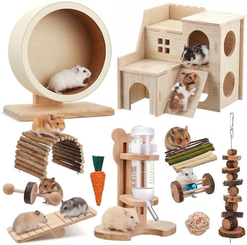 18 Pcs Hamster Cage Accessories, Silent Hamster Wheel 15 Toys Set