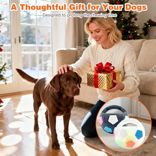 The Mellow Dog Calming Ball with Handle, Strong and Durable Interactive Football Shape Balls, Dogs Football Toy for Water Play,Training & Outdoor Games (Without Squeaky Tennis Ball Inside) (Black)
