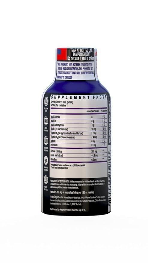 Vitamin Energy Immune+ Extra Strength Energy Shot Grape 10 Pack, 260mg Natural Caffeine, B-Vitamins, Citicoline, Green Tea, Immunity & Focus Support, Zero Sugar, Gluten-Free 1.93 fl oz