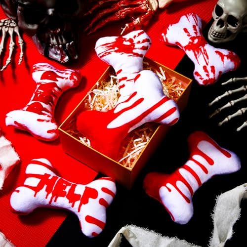 6 Pcs Halloween Dog Toys Bone Shaped Spooky Dog Chew Toys