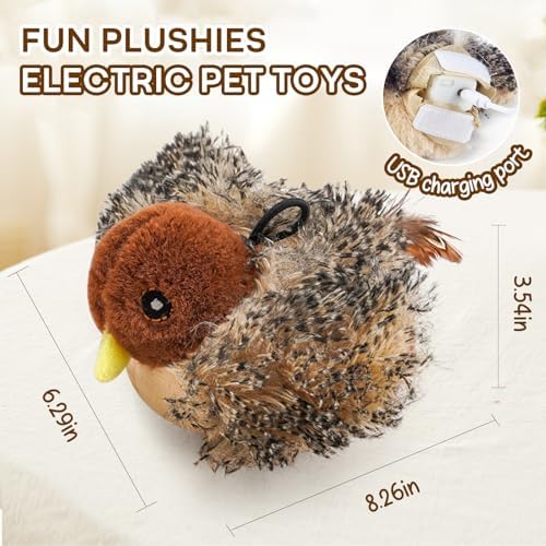 Interactive Chirping Bird Cat Toy, Rechargeable Automatic Cat Toy with Real Bird Sound and Feather Tail, Kicker Toy for Indoor Cats and Kittens
