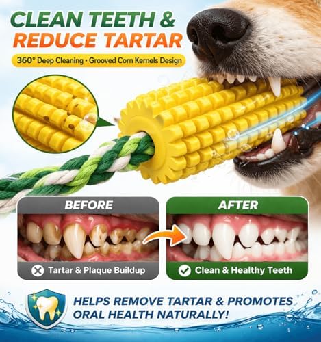4.37 inch Corn Cob Dog Toys for Aggressive Chewers, Rubber Teething Toys