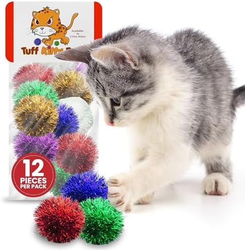 Tuff Kitty Puff Jumbo 2 inch Sparkle Ball Cat Toy - 12Pk Multi-Color