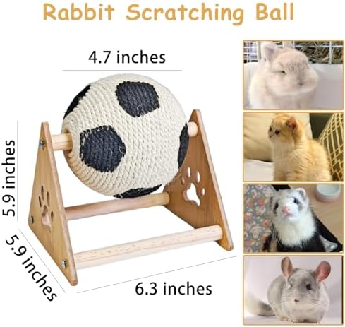 kathson Rabbit Scratching Toy,Sisal Rabbit Scratcher Rotating Activity Ball