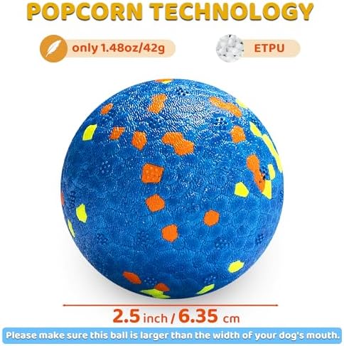 Dog Balls, Indestructible Dog Toy Ball for Aggressive Chewers, Durable High Elasticity Interactive Ball for Training Dog Catch and Fetch, Large Medium Small Dog and Puppies(Blue, 2.5in, 1pcs)