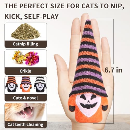 Retro Shaw Cat Toys for Indoor Cats Kittens, Crinkle Catnip Gnome, 3 Pack