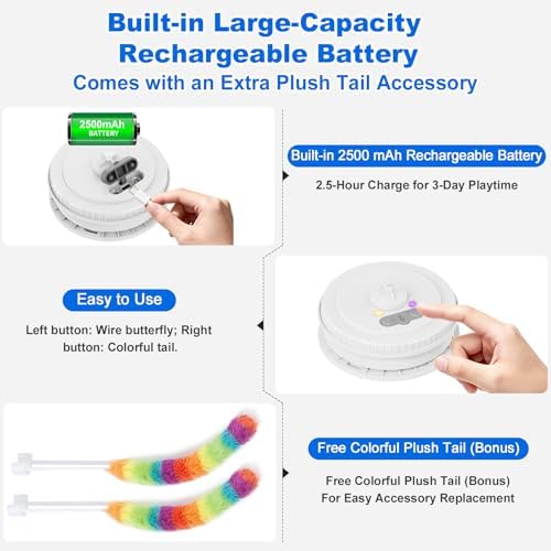 Interactive Cat Toys for Indoor Cats,Automatic Kitten Tunnel Toy | Rechargeable Touch Activated, Hide and Seek Design, Colorful Fluffy Tail & Butterfly, Cat Enrichment Toy for Bored Cats
