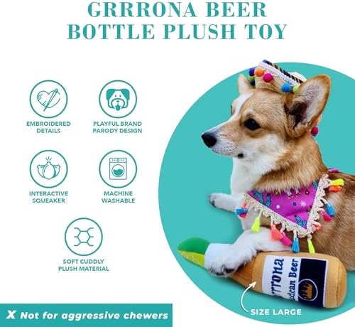 Haute Diggity Dog Grrrona Beer Bottle Plush Dog Toy, Drink Parody Chew Toys