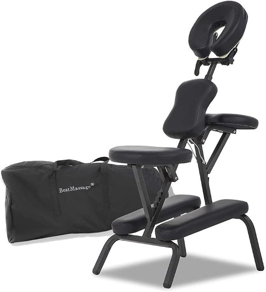 BestMassage Massage Chair Portable Massage Chairs Tattoo Spa, Height Adjustable Folding Leather Travel Salon Chair w/Free Carry Case (Black)