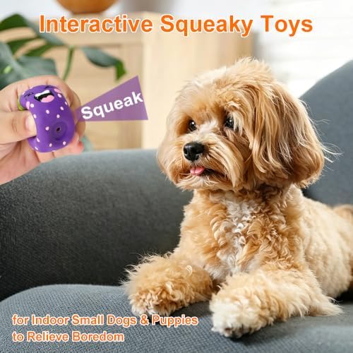 Squeaky Dog Toys Strawberry, Natural Soft Rubber Dog Chew Toys, 2 Inch Interactive Enrichment Fruit Toys for Small Dogs & Puppies of All Teething Stages(6 Pack)