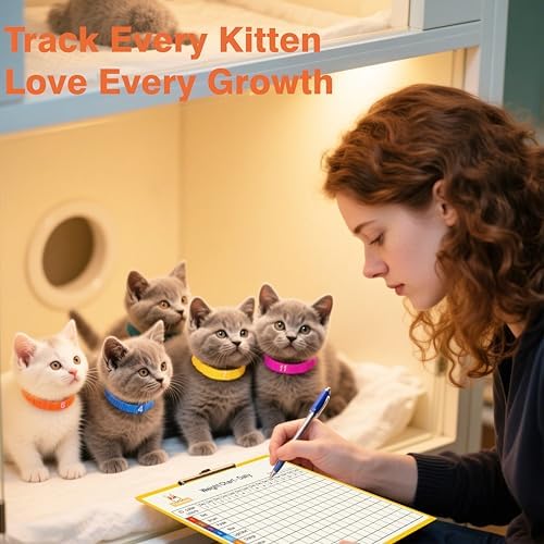 Newborn Puppy Collar Set of 12 with Numbered Tags & Weight Tracker Chart, Soft Adjustable Kitten Collar, Puppy Collars for Litter, Whelping Supplies for Kitten Small Dogs (S/M/L) (S)