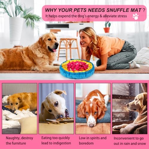 SZEE Snuffle Mat for Dogs, Adjustable Pet Sniff Mat for Interactive Games, Pet Enrichment Toys for Large Medium Small Dogs, Mental Stimulation Training and Slow Eating (Rose Red and Yellow)