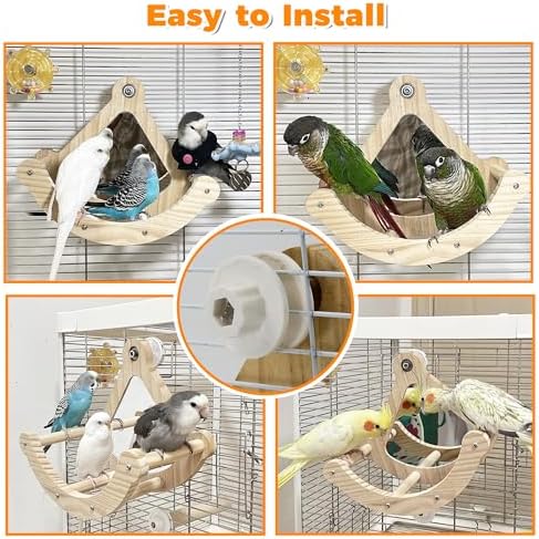 Rocking Bird Perch Toy with Mirror for Cage, Enrichment Parakeet Toys