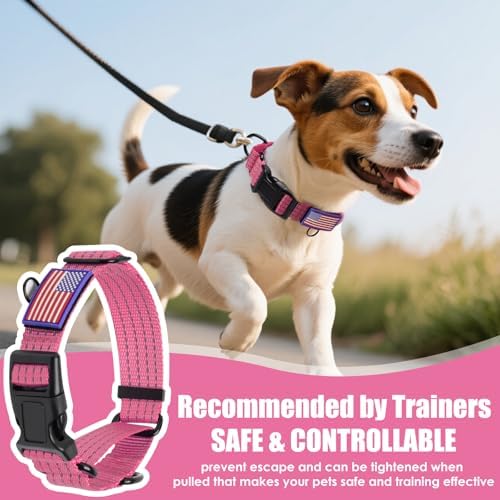 Martingale Dog Collar Reflective NO Pull with USA Flag, L,Pink