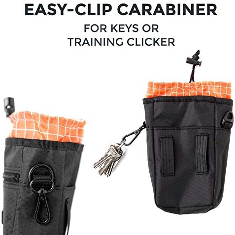 Mighty Paw Dog Treat Bag - Drawstring Closure Pouch - Includes Carabiner Hook and Pick-up Bags - With Reflective Belt - Dog Training Treats Pouch (Black)