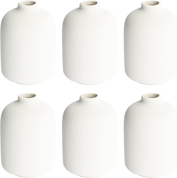 YANLING Small White Vase for Decor, 6 Pack Ceramic Vases for Pampas Grass | Boho Vase for Home Decor White Vases for Flowers, Modern Ceramic Vase Dried Flowers Vases
