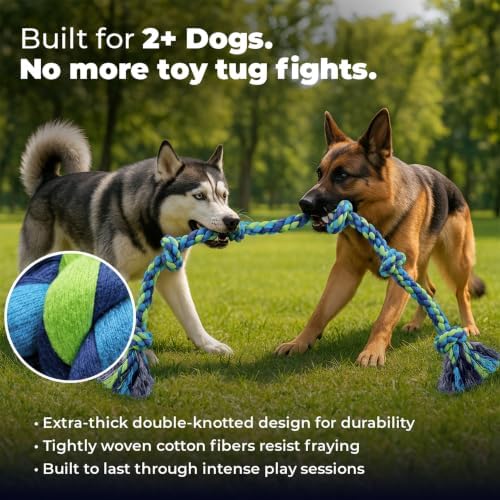 Pacific Pups Products Giant Dog Tug of War Rope Toy, 42 inch, 6 Knots, Neon