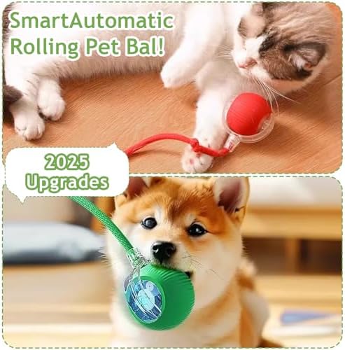 Jiexily Interactive Cat Toys Balls for Indoor Cats, 2025 New Motion Activated Cat Balls with 360° Smart Automatic Rolling Moving for Bored Kitten Pet Cats Dogs (Red)